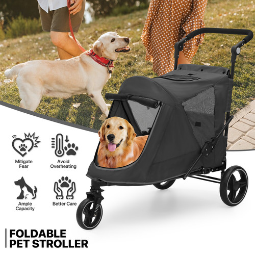Folding wheel dog stroller - folding,